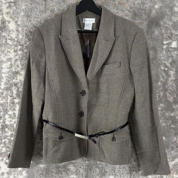 Worthington Sz 14 Wool Blend Belted V Neck Collar Long Sleeve Blazer Jacket - Picture 1 of 8